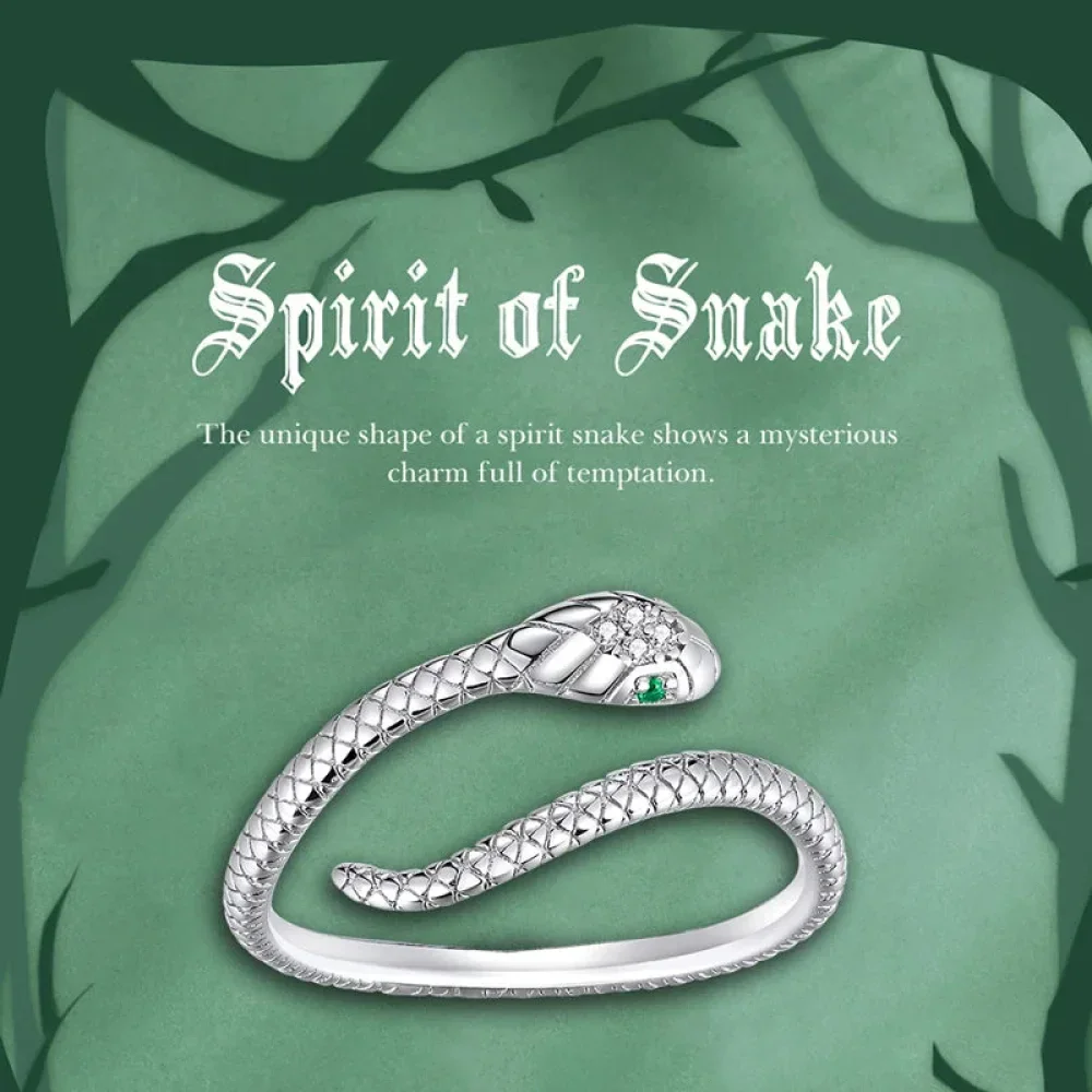 925 Sterling Silver Adjustable Snake Ring With Green Zircon - Fashion Jewelry In 4 Colors - Image 5