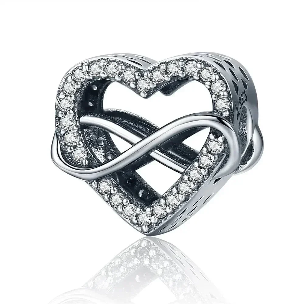 925 Sterling Silver Clear 5A Crystal Collection Family Heart X-Shape Charm Beads for Charm Bracelet & Necklace Pendant - Image 13