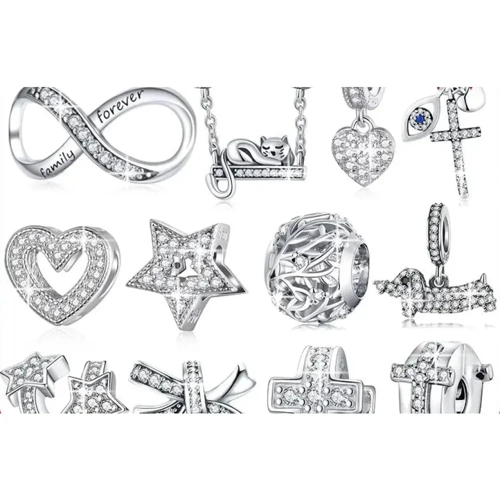 925 Sterling Silver Clear 5A Crystal Collection Family Heart X-Shape Charm Beads for Charm Bracelet & Necklace Pendant - Image 14