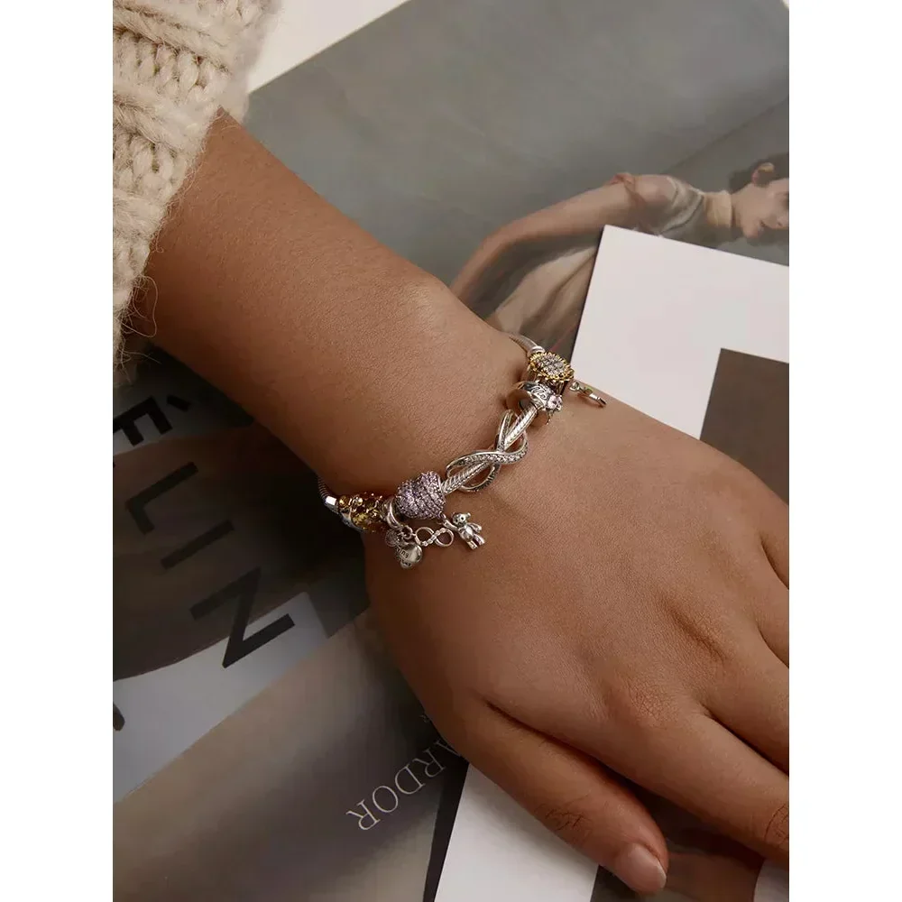 925 Sterling Silver Clear 5A Crystal Collection Family Heart X-Shape Charm Beads for Charm Bracelet & Necklace Pendant - Image 2