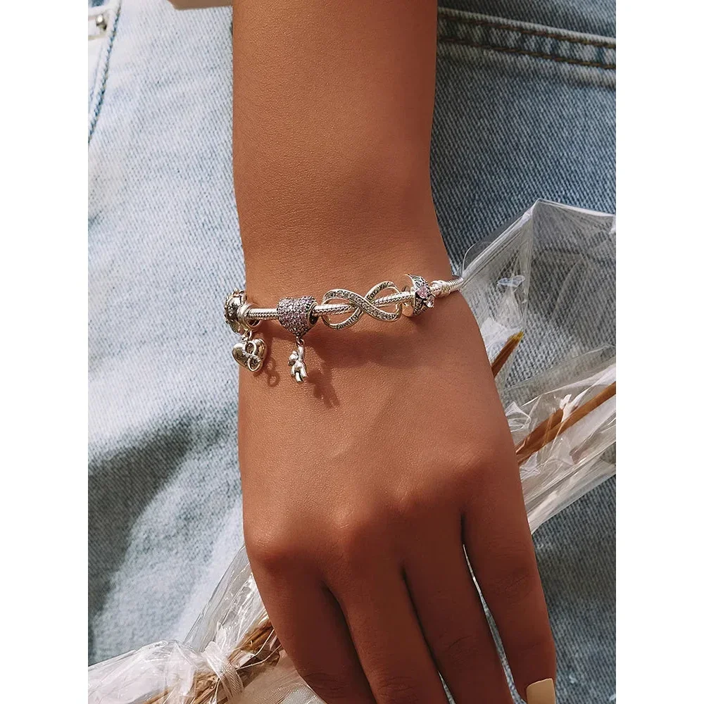 925 Sterling Silver Clear 5A Crystal Collection Family Heart X-Shape Charm Beads for Charm Bracelet & Necklace Pendant - Image 3