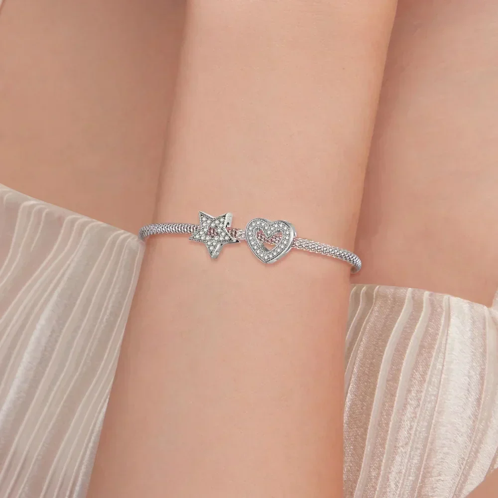 925 Sterling Silver Clear 5A Crystal Collection Family Heart X-Shape Charm Beads for Charm Bracelet & Necklace Pendant - Image 5