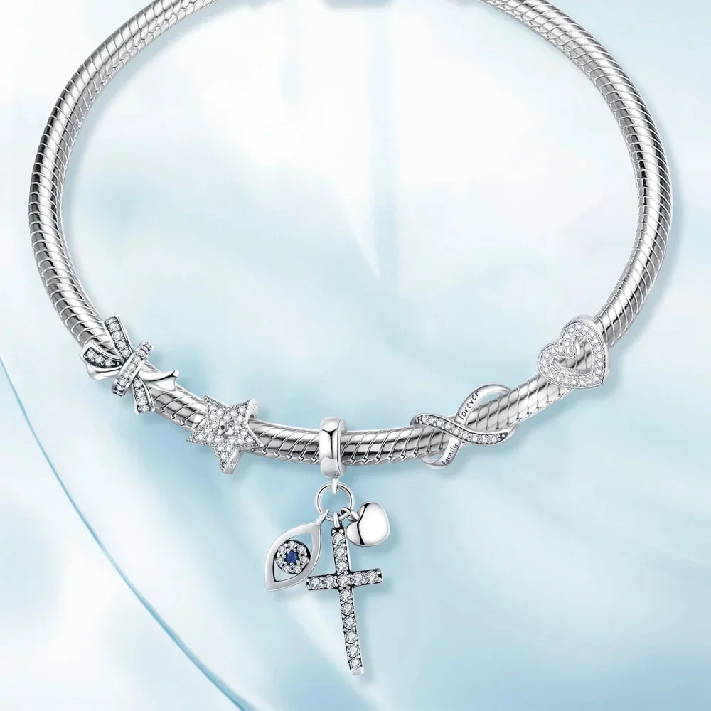 925 Sterling Silver Clear 5A Crystal Collection Family Heart X-Shape Charm Beads for Charm Bracelet & Necklace Pendant - Image 9