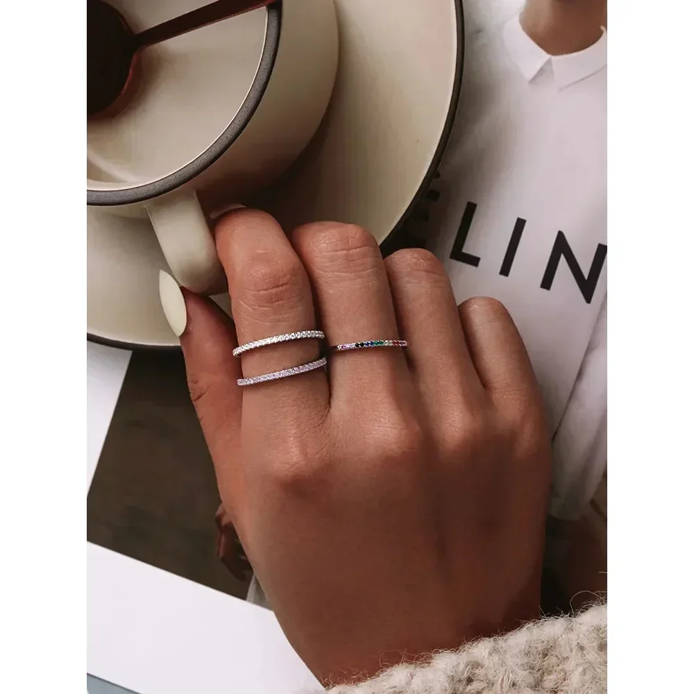 925 Sterling Silver Cz Simulated Diamond Stackable Ring Platinum Plated Eternity Bands For Women - Image 14