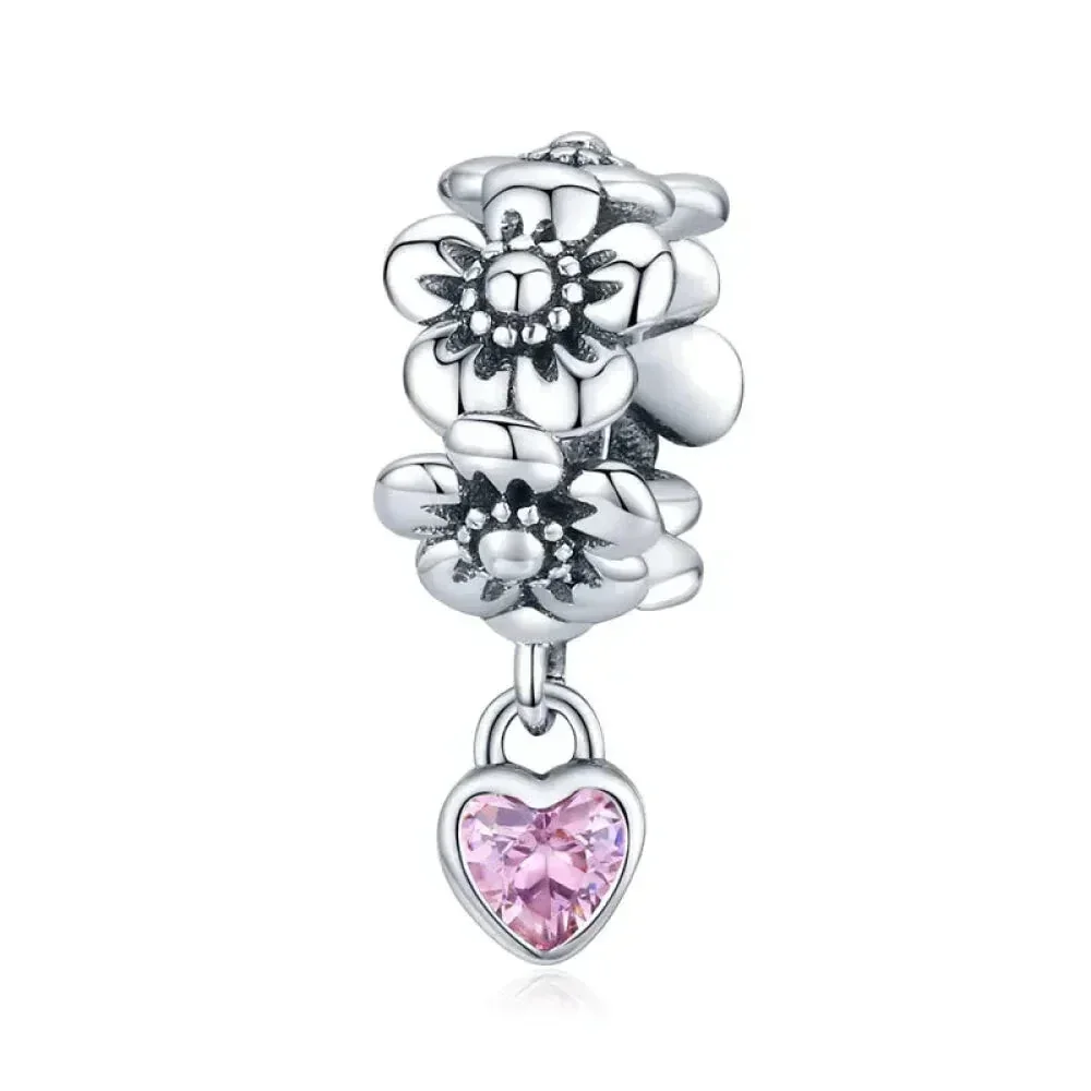 925 Sterling Silver Diy Heart Charm With Pink Zircon - Bsc777 - Image 9