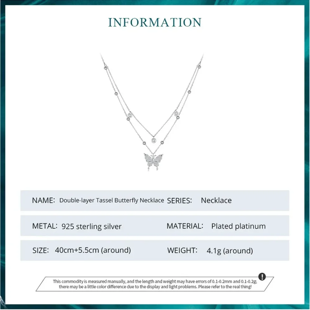 925 Sterling Silver Double-layer Tassel Butterfly Pendant Necklace for Women - Elegant Fine jewelry - Image 11