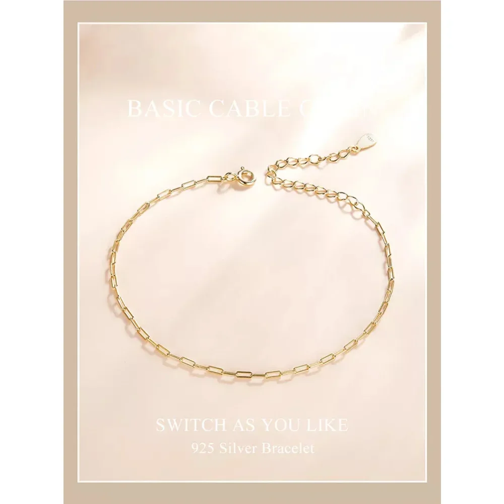 925 Sterling Silver Gold Cable Chain Bracelet - Image 10