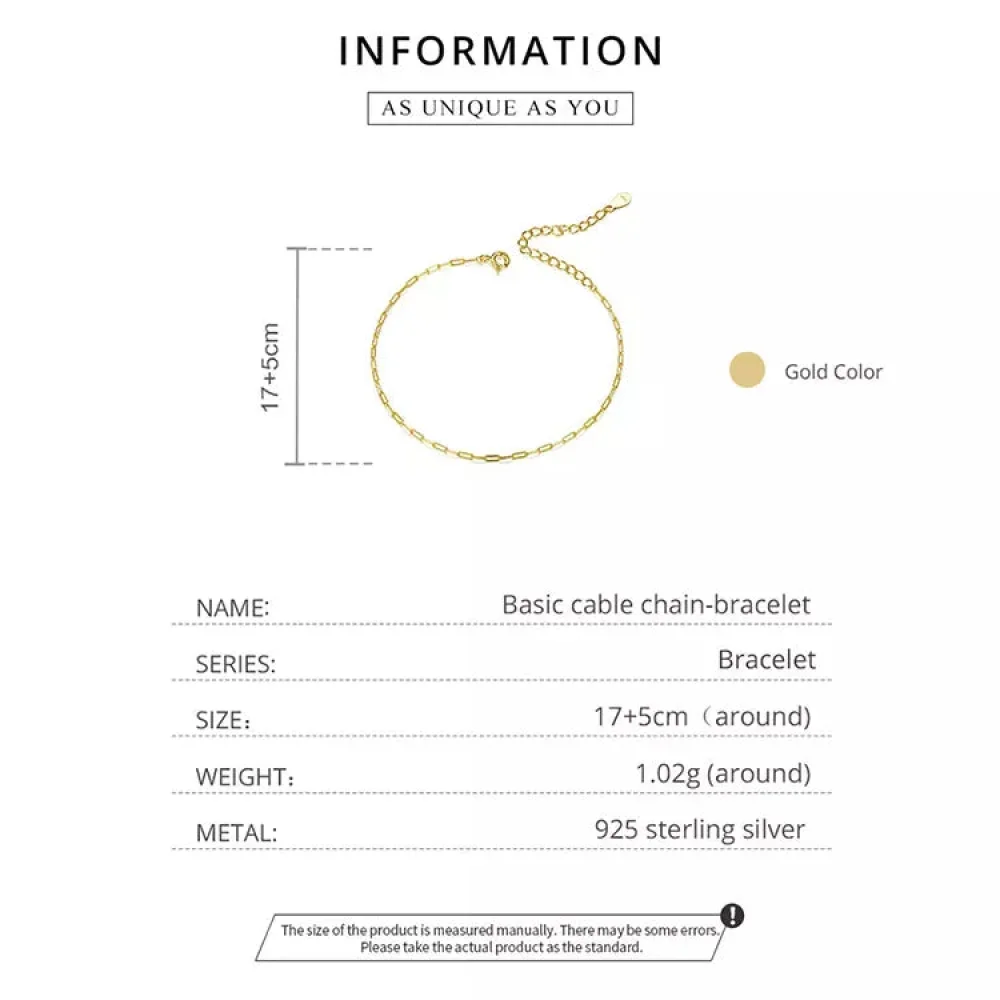925 Sterling Silver Gold Cable Chain Bracelet - Image 5