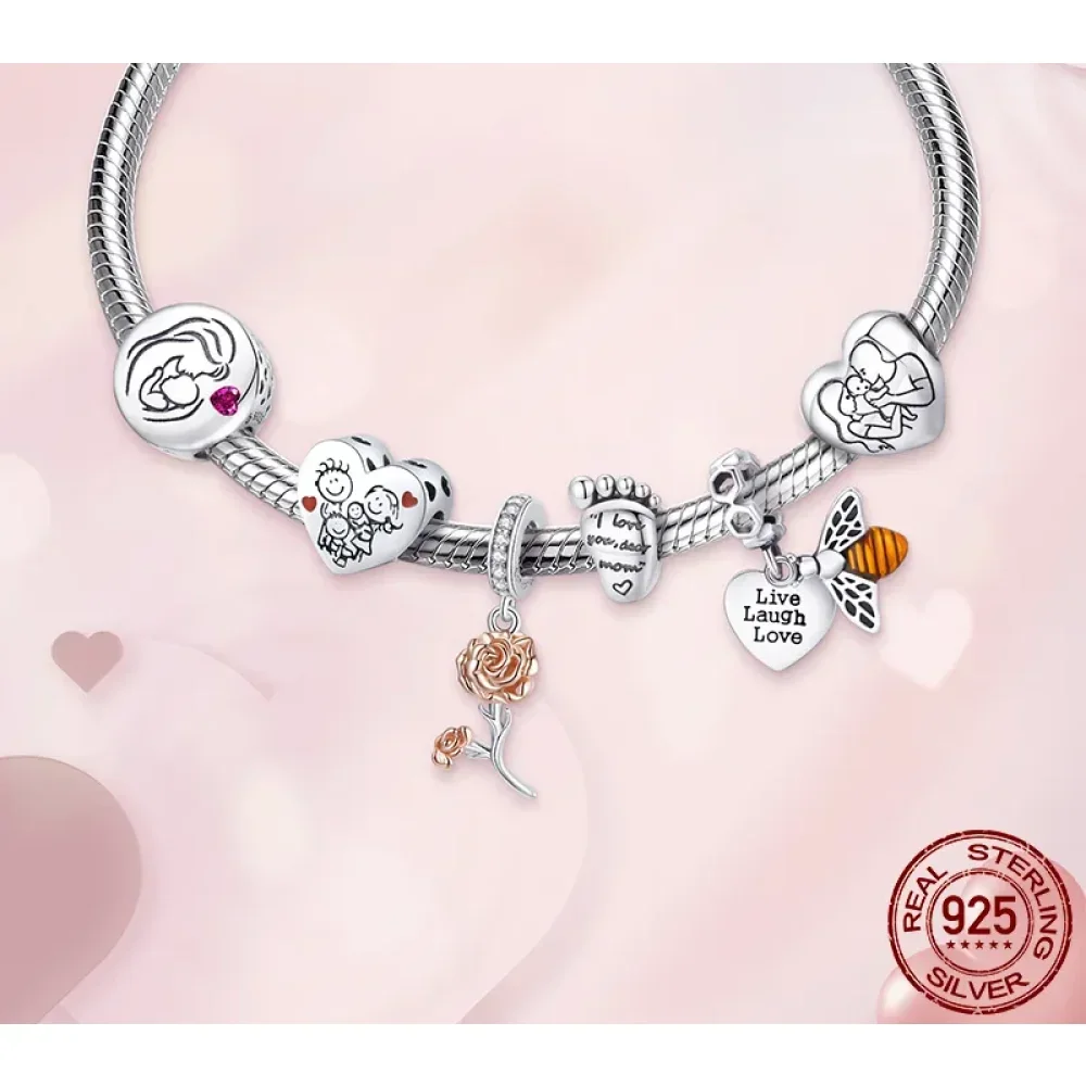 925 Sterling Silver Maternal Love Charm Diy - Touching Baby Feet Pendant For Bracelet - Image 3