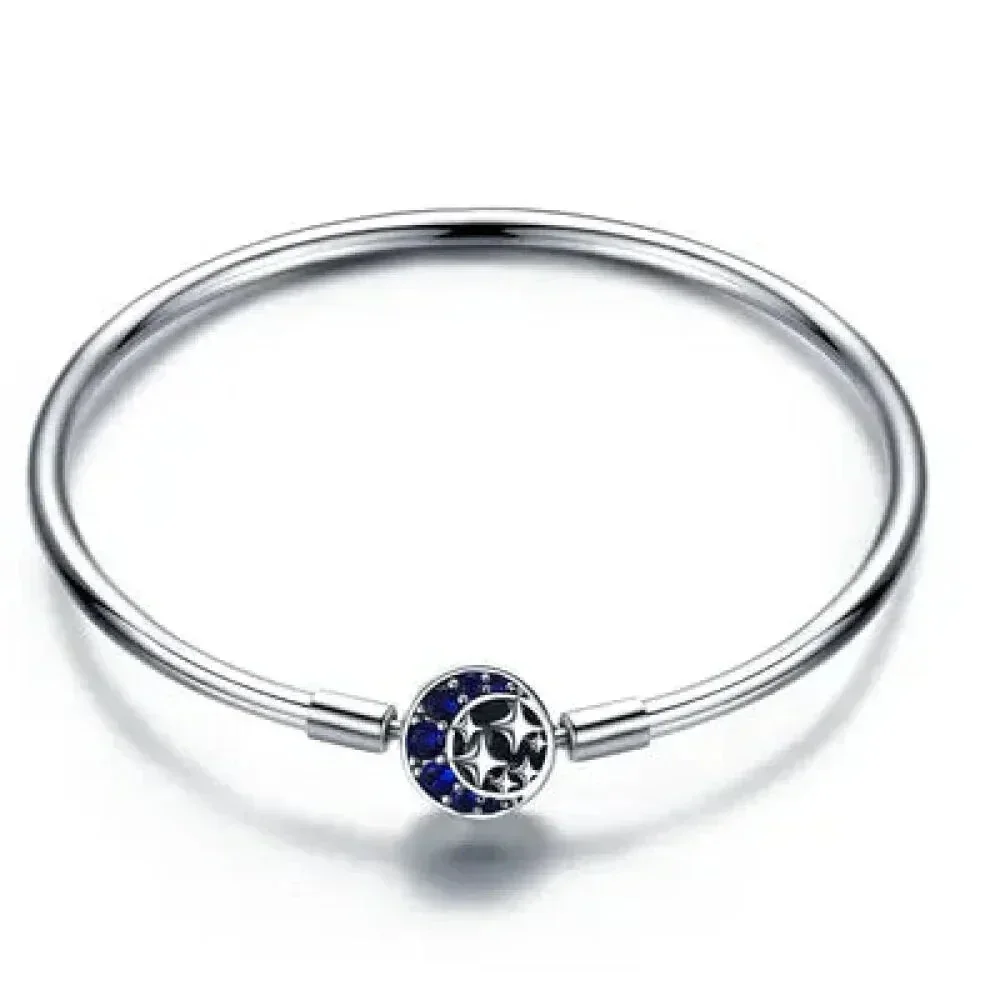 Sterling Silver Snake Chain Bangle Bracelet with CZ Pavé - Image 16