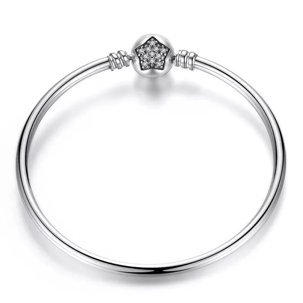 Sterling Silver Snake Chain Bangle Bracelet with CZ Pavé - Image 17