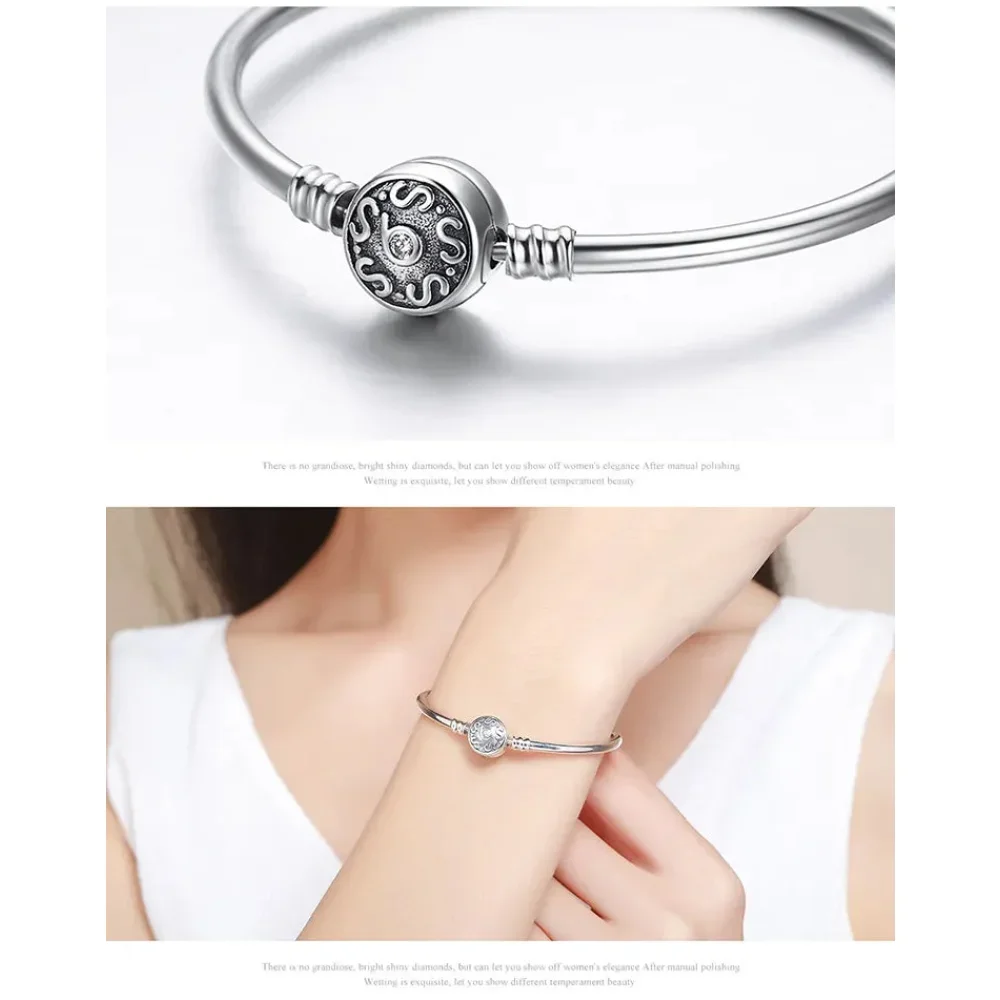 Sterling Silver Snake Chain Bangle Bracelet with CZ Pavé - Image 31