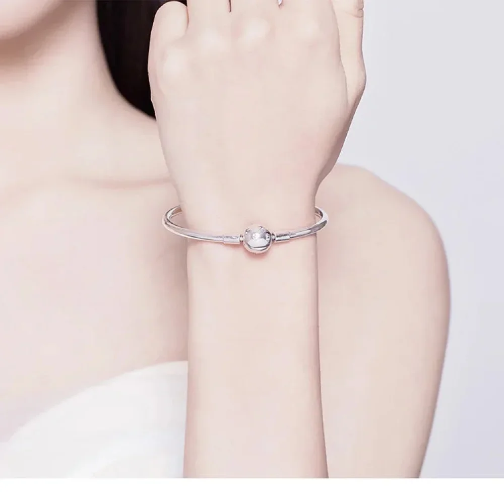 Sterling Silver Snake Chain Bangle Bracelet with CZ Pavé - Image 6