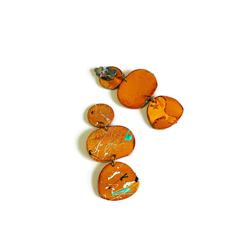 Abstract Painted Statement Earrings in Mustard Yellow - Image 2