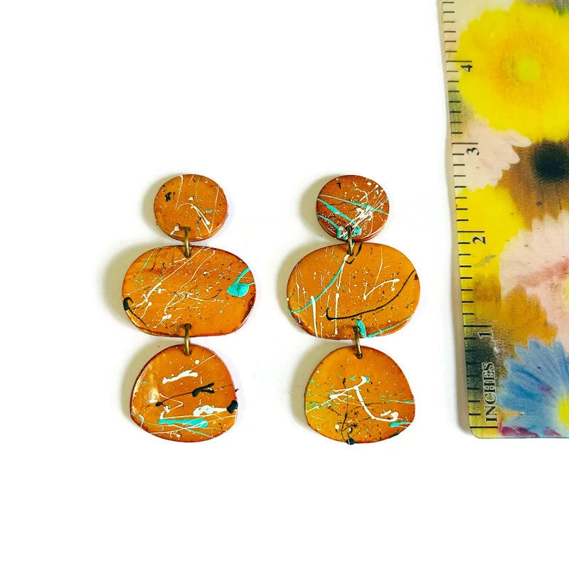 Abstract Painted Statement Earrings in Mustard Yellow - Image 3