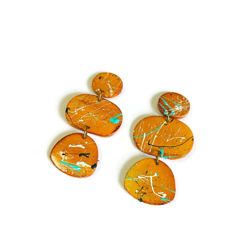 Abstract Painted Statement Earrings in Mustard Yellow - Image 4