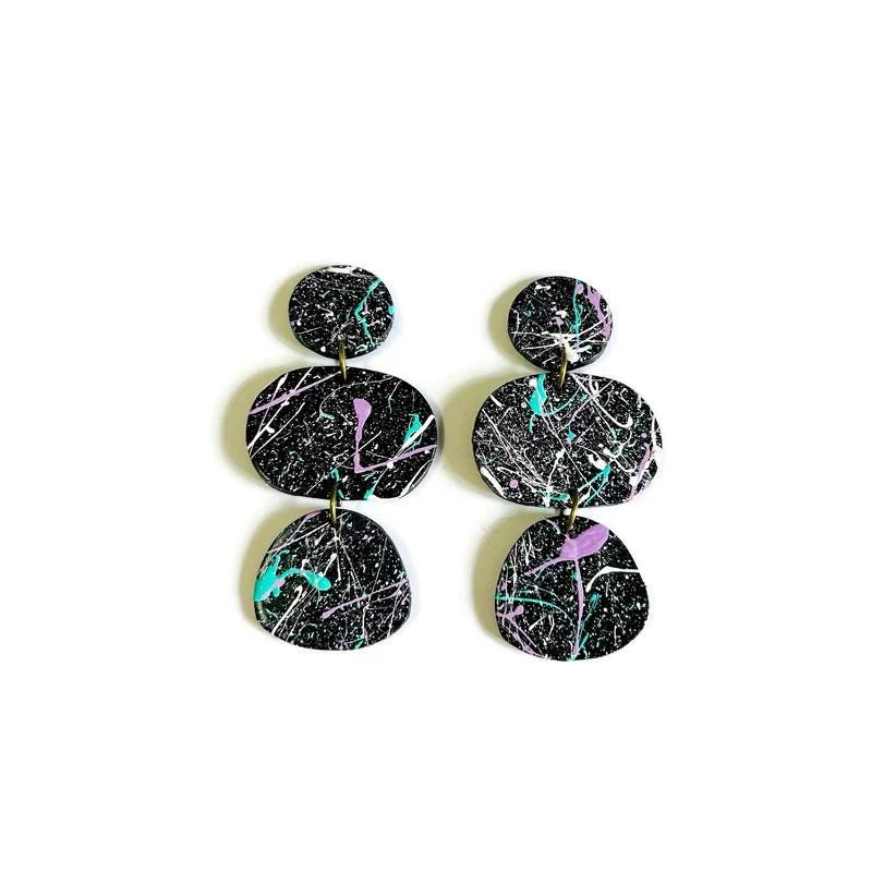 Abstract Painted Statement Earrings in Mustard Yellow - Image 7