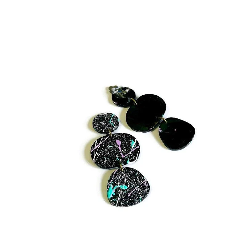 Abstract Painted Statement Earrings in Mustard Yellow - Image 9