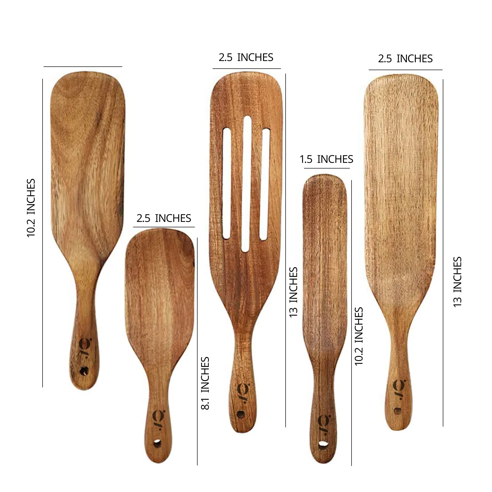 Acacia Wood Spurtle Set of 5 Piece , Wooden Cooking Utensils - Image 3
