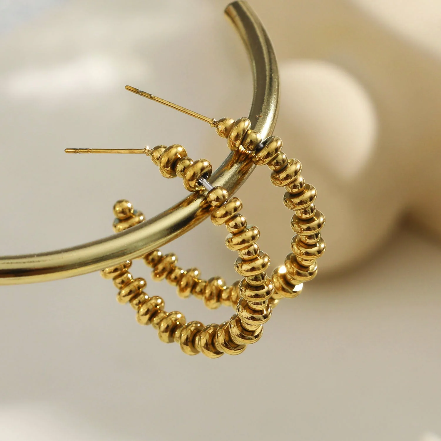 ACCADIA Beaded Hoop Gold Earrings - Image 4