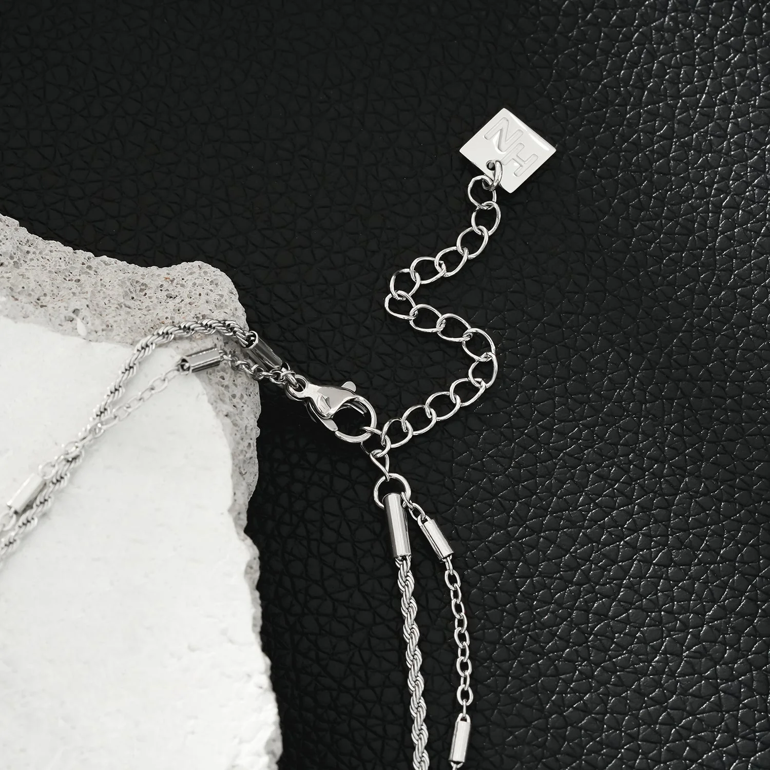 ADDA: Double Layer Mixed Chain Necklace in Silver Toned White Gold - Image 7