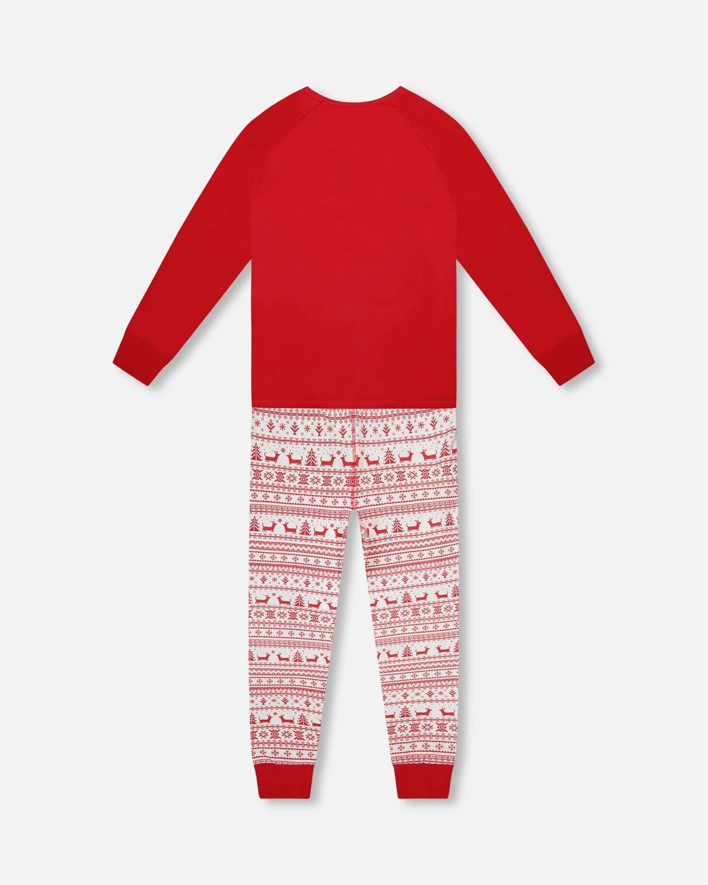 Adult Women Organic Cotton Two-Piece Pajamas Red And White Fairisle - Image 3