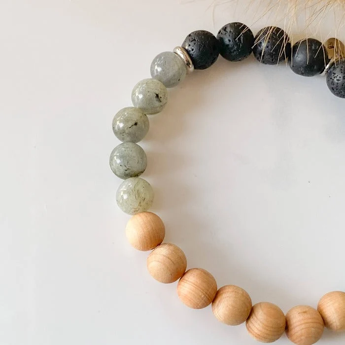 AILIS | Bracelet en labradorite, pierres de lave noire, bois de cèdre et acier inoxydable - Image 3