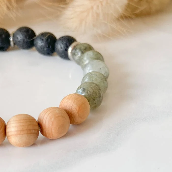 AILIS | Bracelet en labradorite, pierres de lave noire, bois de cèdre et acier inoxydable - Image 6