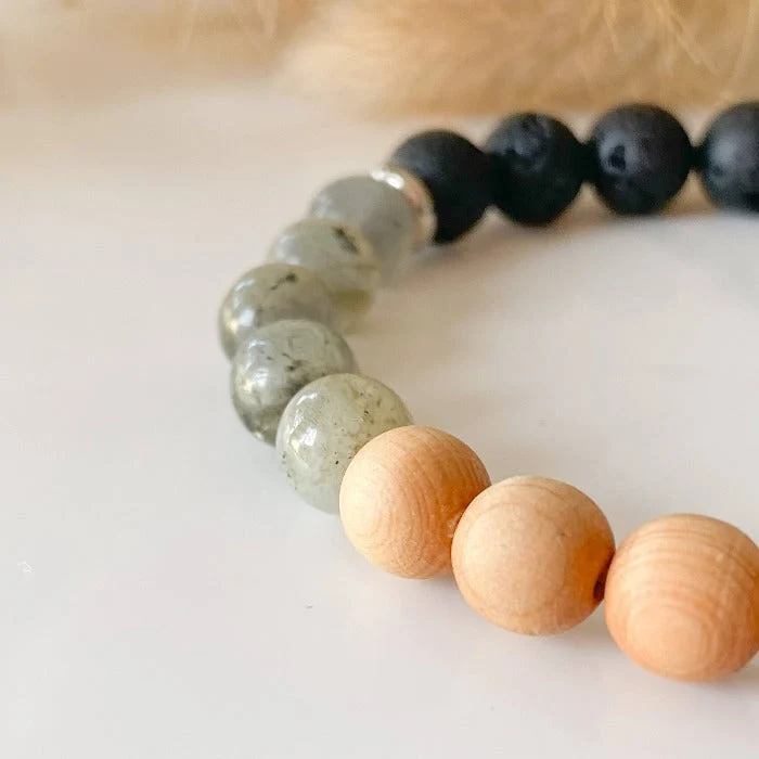 AILIS | Bracelet en labradorite, pierres de lave noire, bois de cèdre et acier inoxydable - Image 7