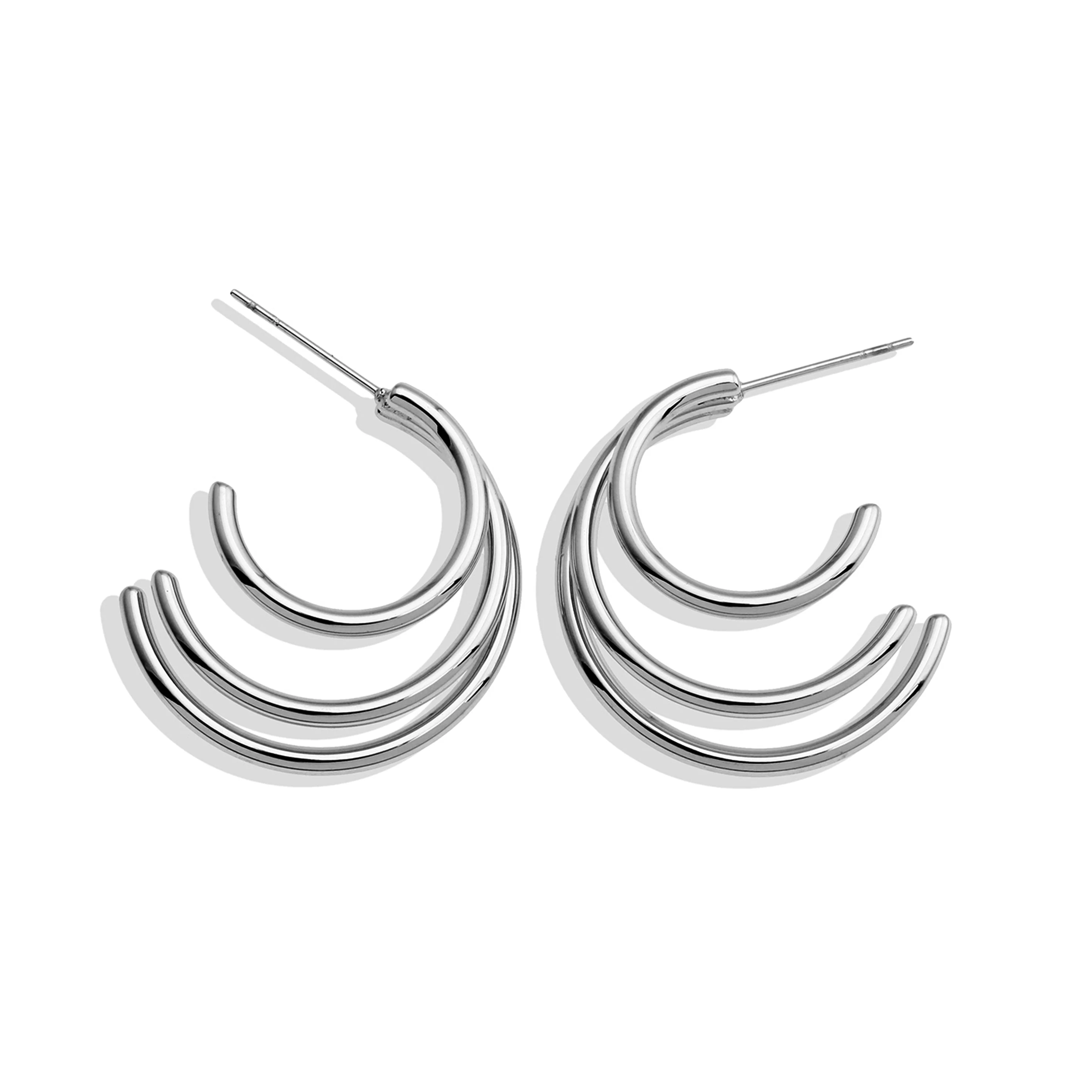 AILSA Triple Stacked Silver Hoop Earrings - Image 3