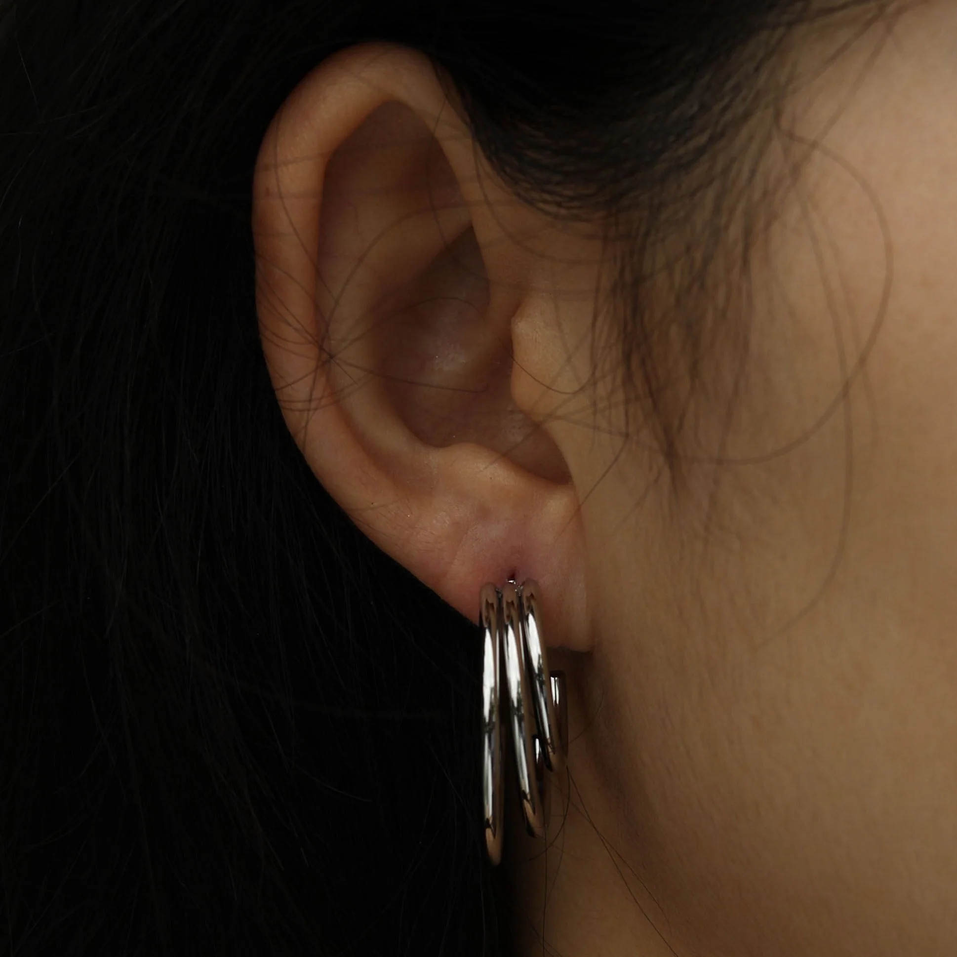 AILSA Triple Stacked Silver Hoop Earrings - Image 5
