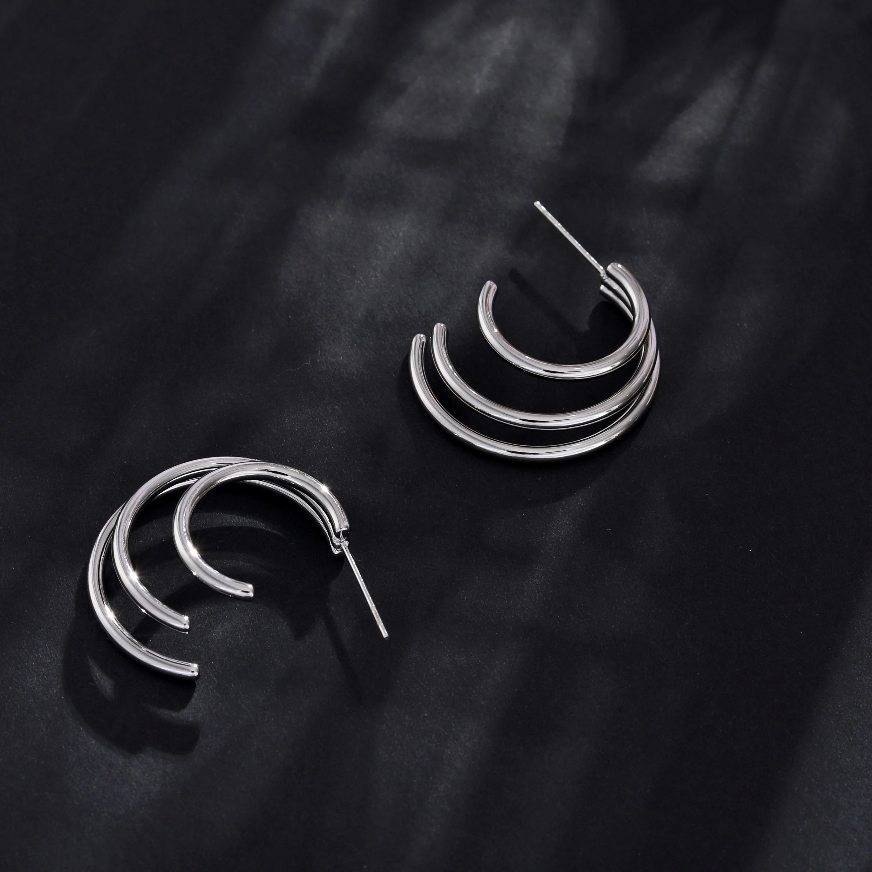 AILSA Triple Stacked Silver Hoop Earrings - Image 6