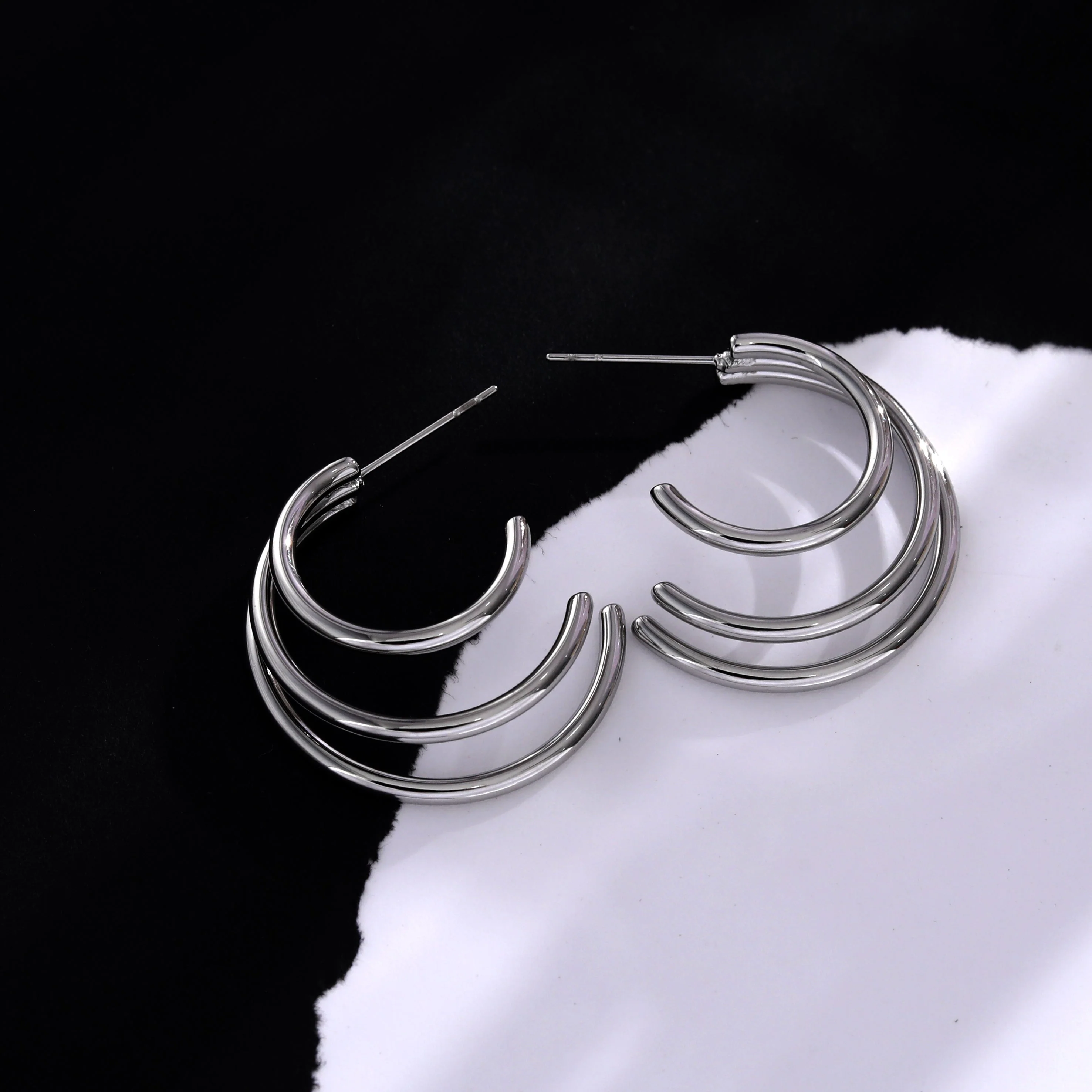 AILSA Triple Stacked Silver Hoop Earrings - Image 7