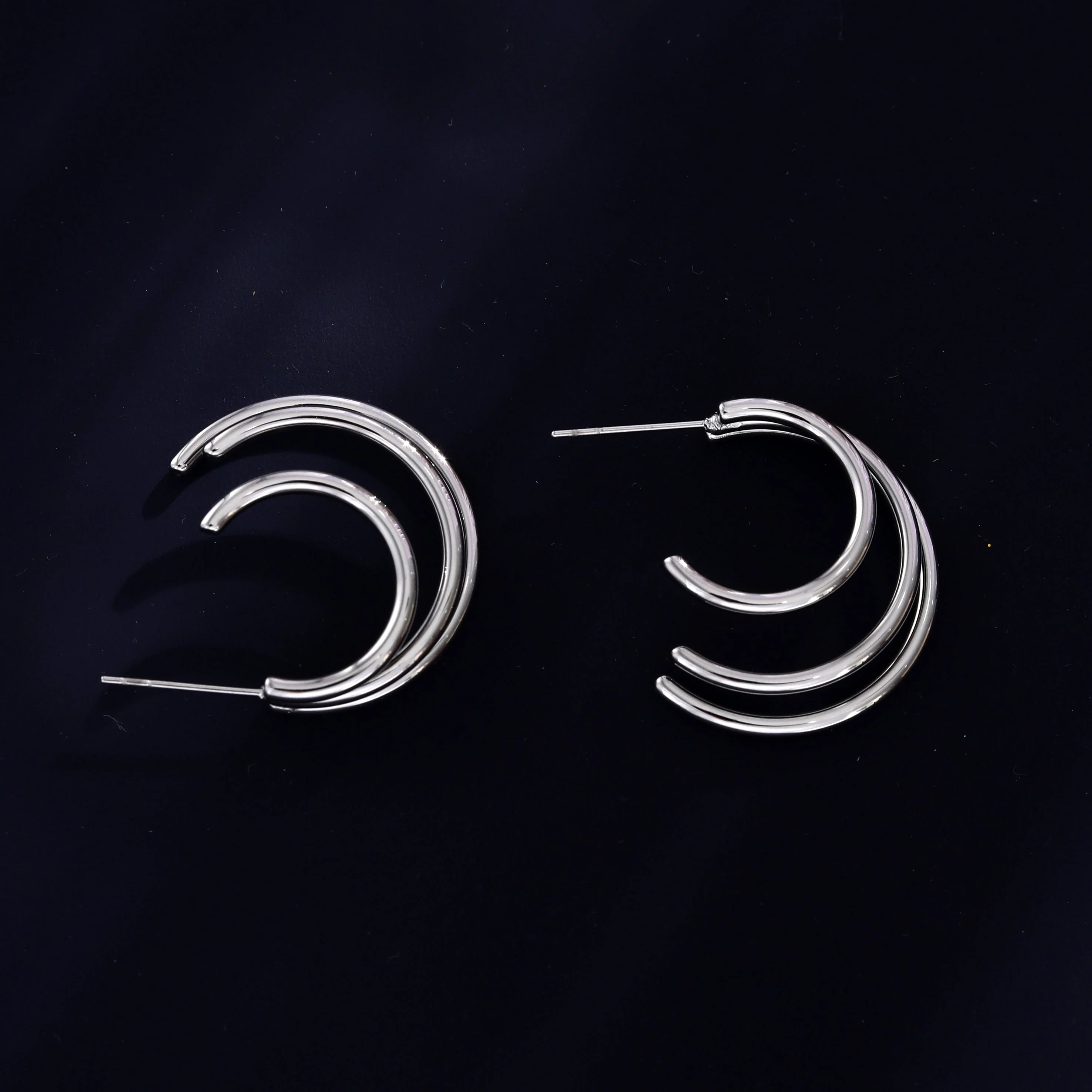 AILSA Triple Stacked Silver Hoop Earrings - Image 8