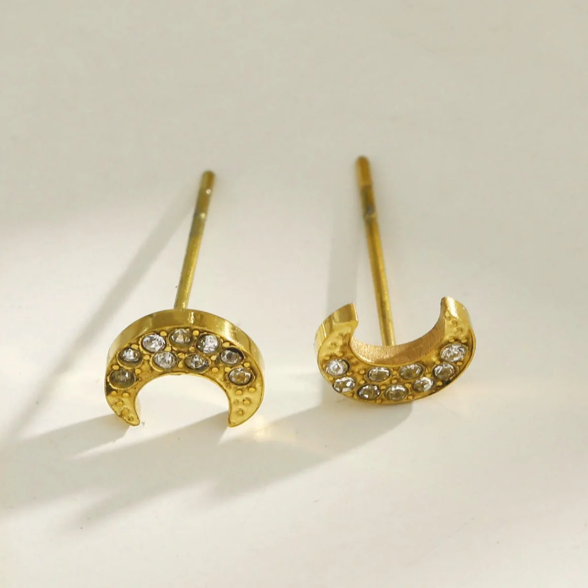 AISLEY Crescent Moon Stud Earrings Embellished with Zirconia Gemstones - Image 3