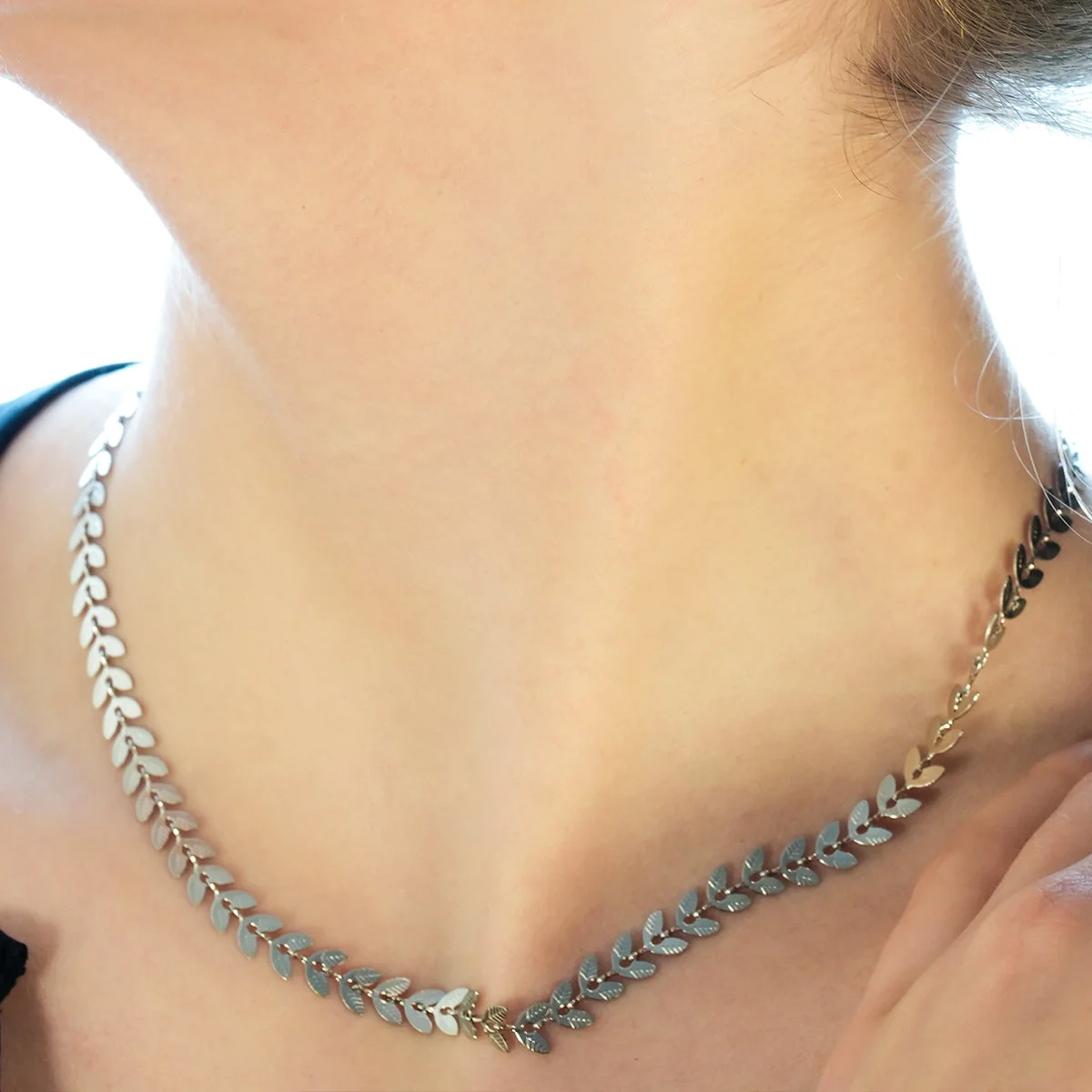 ALALA Silver Toned White Gold: Botanical Beauty Embossed Leaf Necklace - Image 10