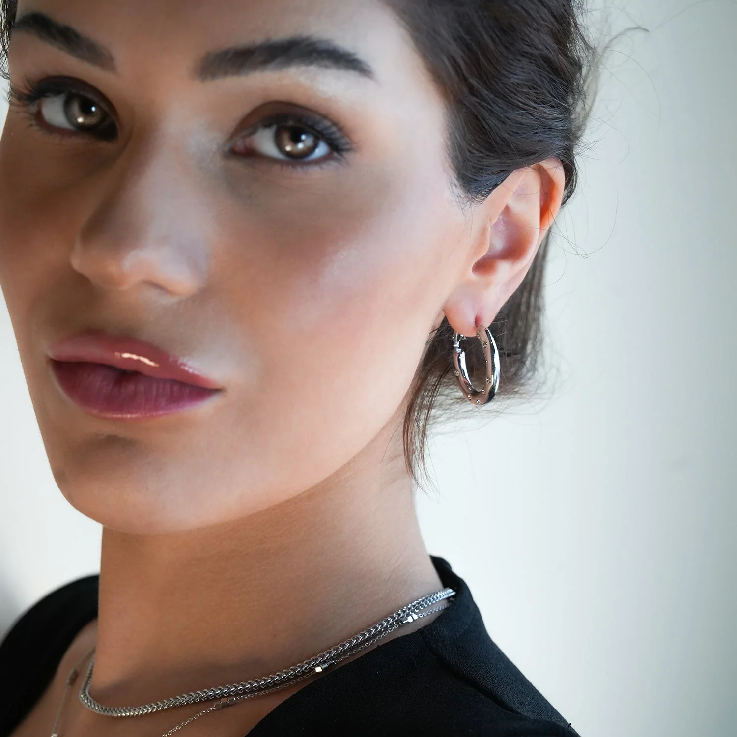 ALFRISTON White Gold (Silver Toned): Mid-Width Hoops Embedded with Zirconia (CZ) Gemstones - Image 13
