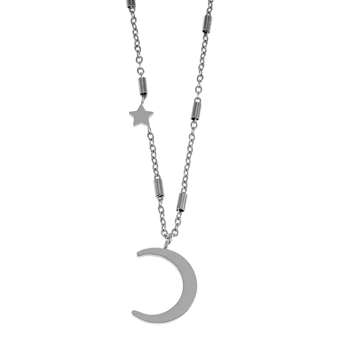 ALMERIA Silver (White Gold): Celestial Magic - Zirconia Embedded Crescent Moon and Star Necklace - Image 5
