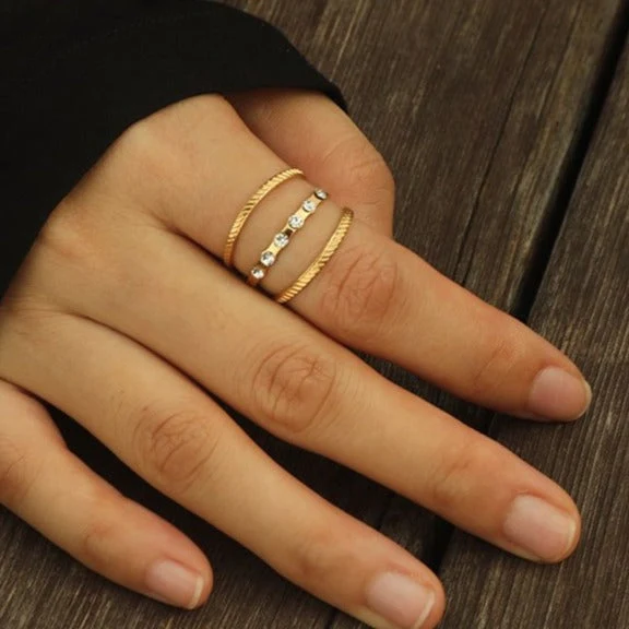AMALIA: Triple Stacked Zirconia Embellished Gold Ring - Image 2