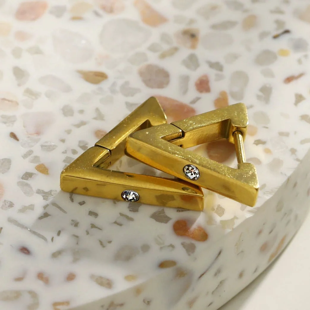 AMIRA: Triangle Shaped Mini Hoop Earrings with Solitaire Zirconia. - Image 2