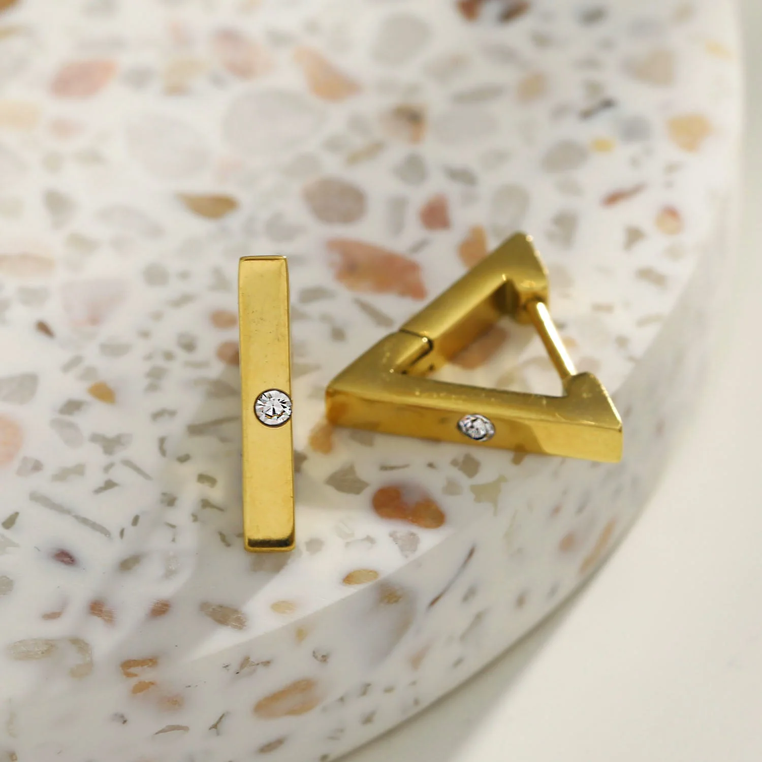 AMIRA: Triangle Shaped Mini Hoop Earrings with Solitaire Zirconia. - Image 5