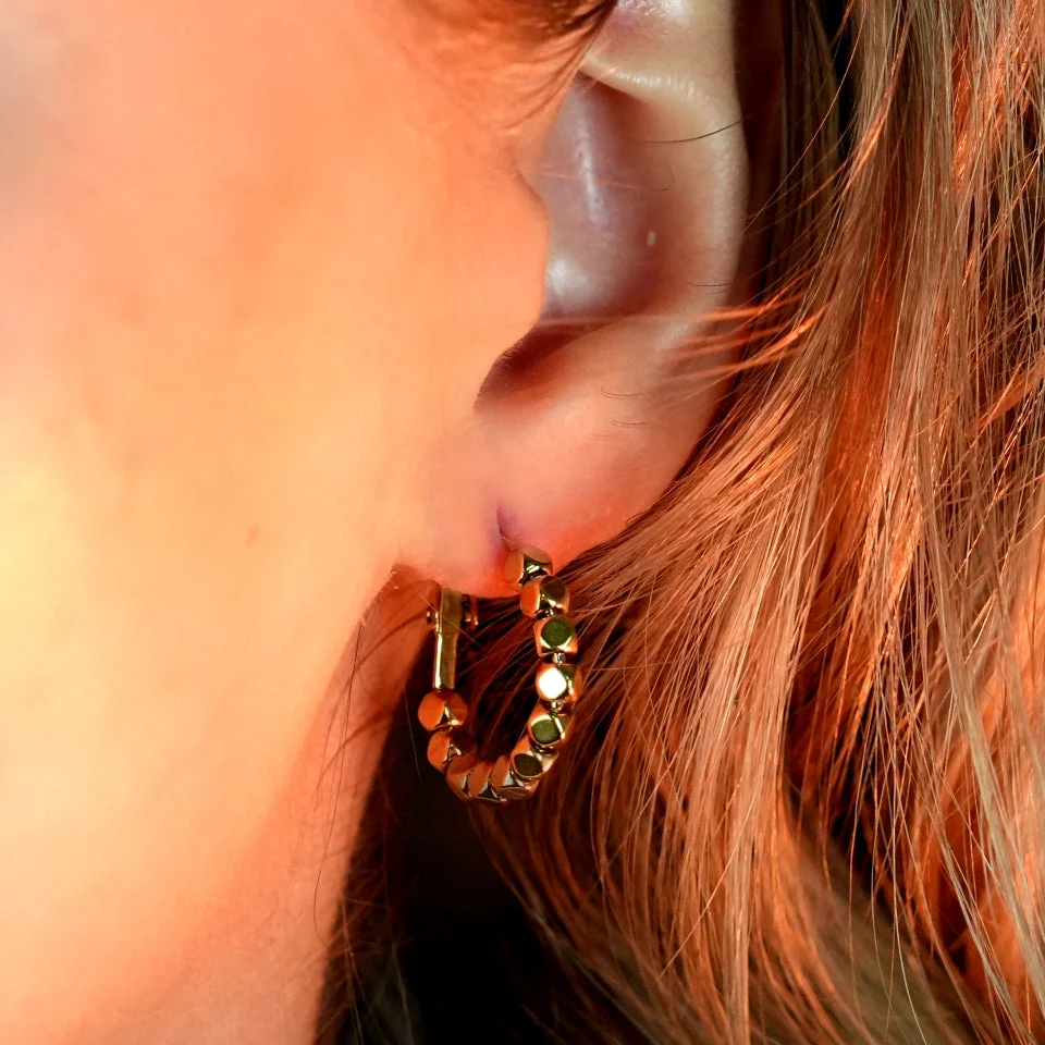 ANDALI Square Beads Hoop Gold Earrings - Image 2