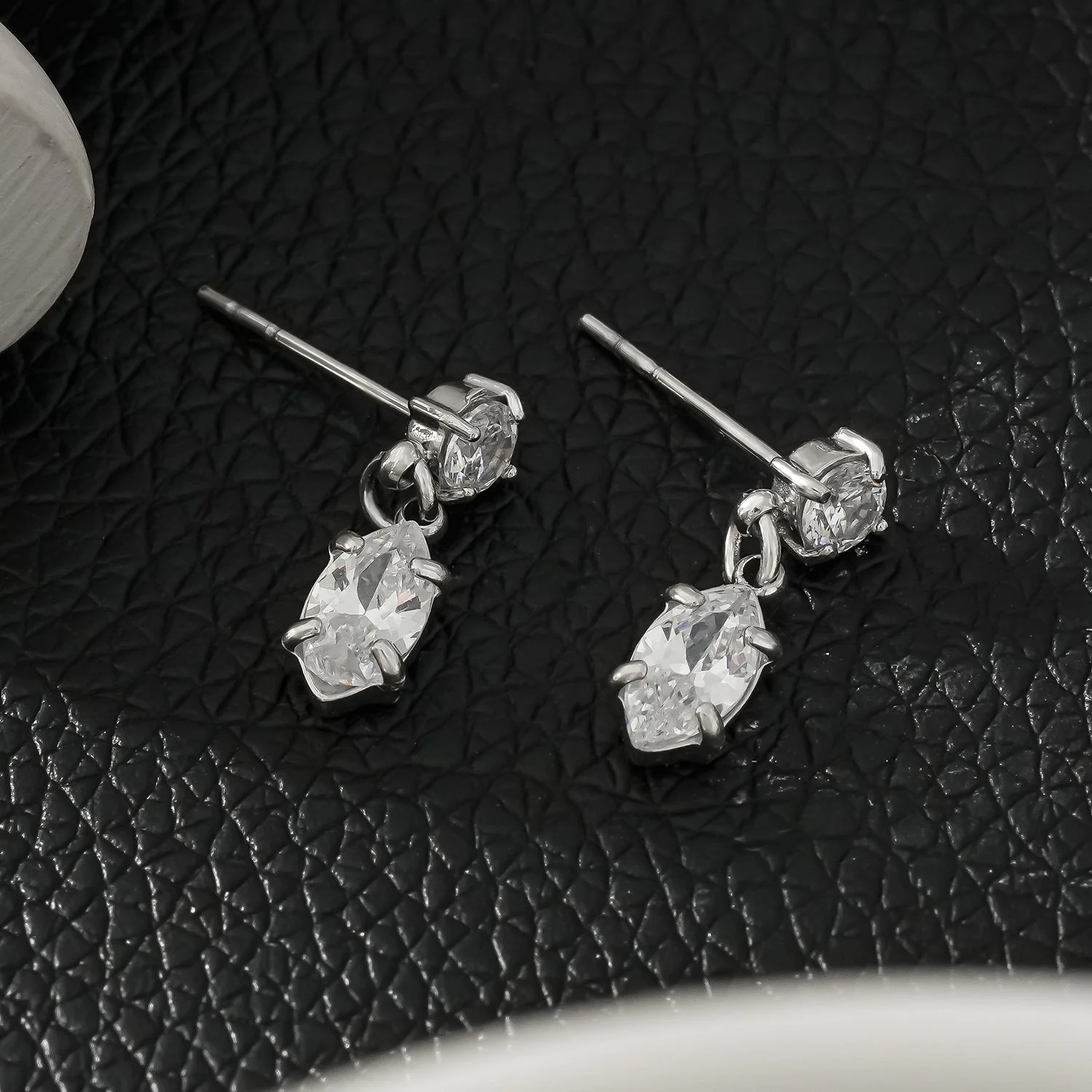 ANDALUSIA: Elegant Chain-Link Zirconia (CZ) Drop Earrings in White Gold (Silver Toned) – Timeless Sparkle for Any Occasion - Image 10