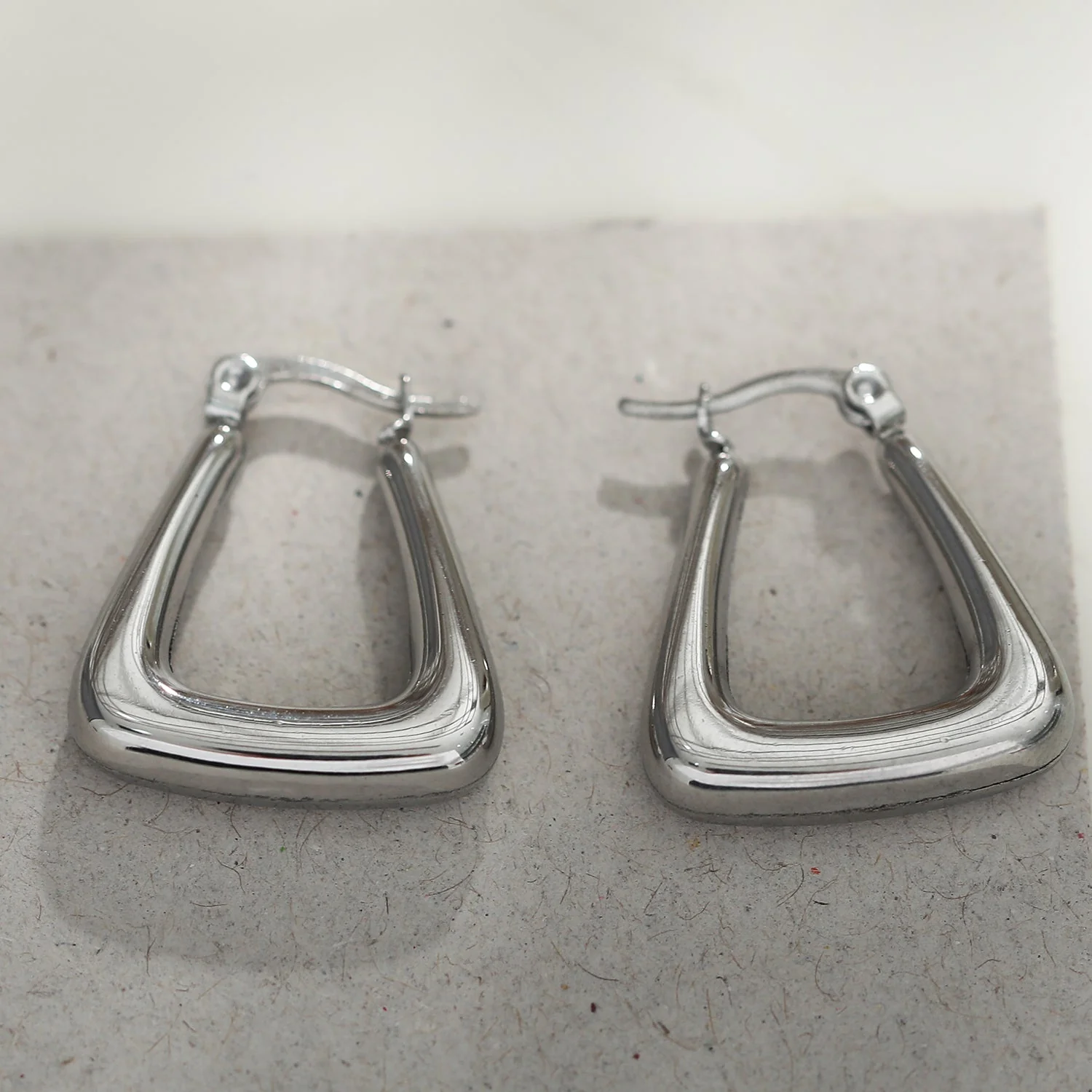 ANIKA: White Gold (Silver Toned) Triangular Chunky Mini Hoop Earrings - Image 12