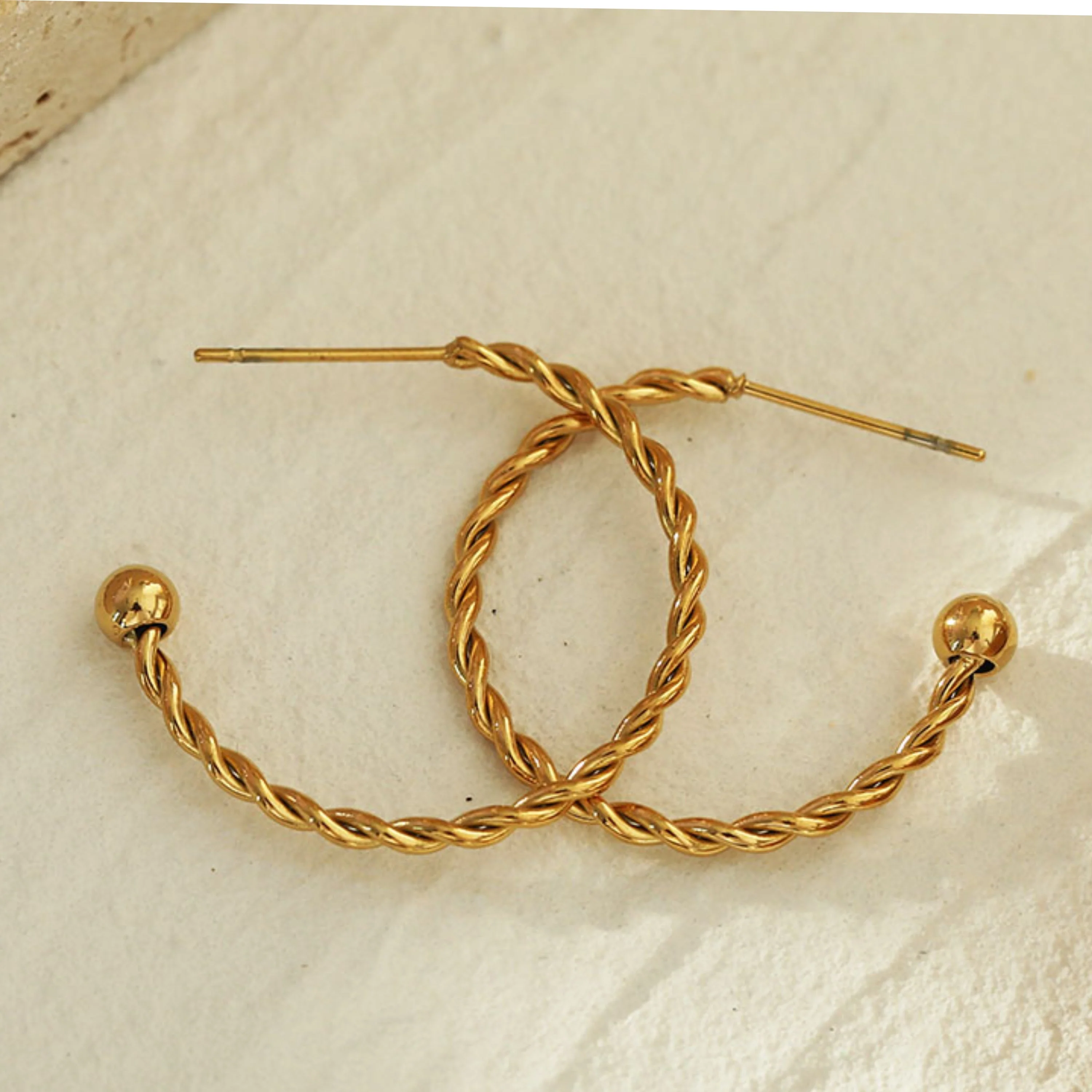 ANNA Rope Textured Gold Hoop Earrings - Image 3