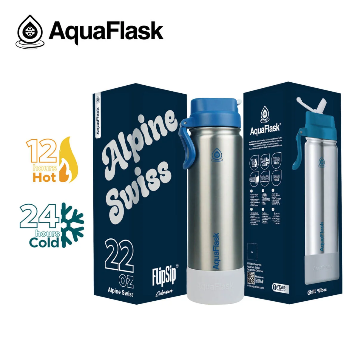 AquaFlask (22oz) Colorwave Flip Sip Insulated Water Bottle Double Wall Stainless Steel Hot & Cold - Image 11