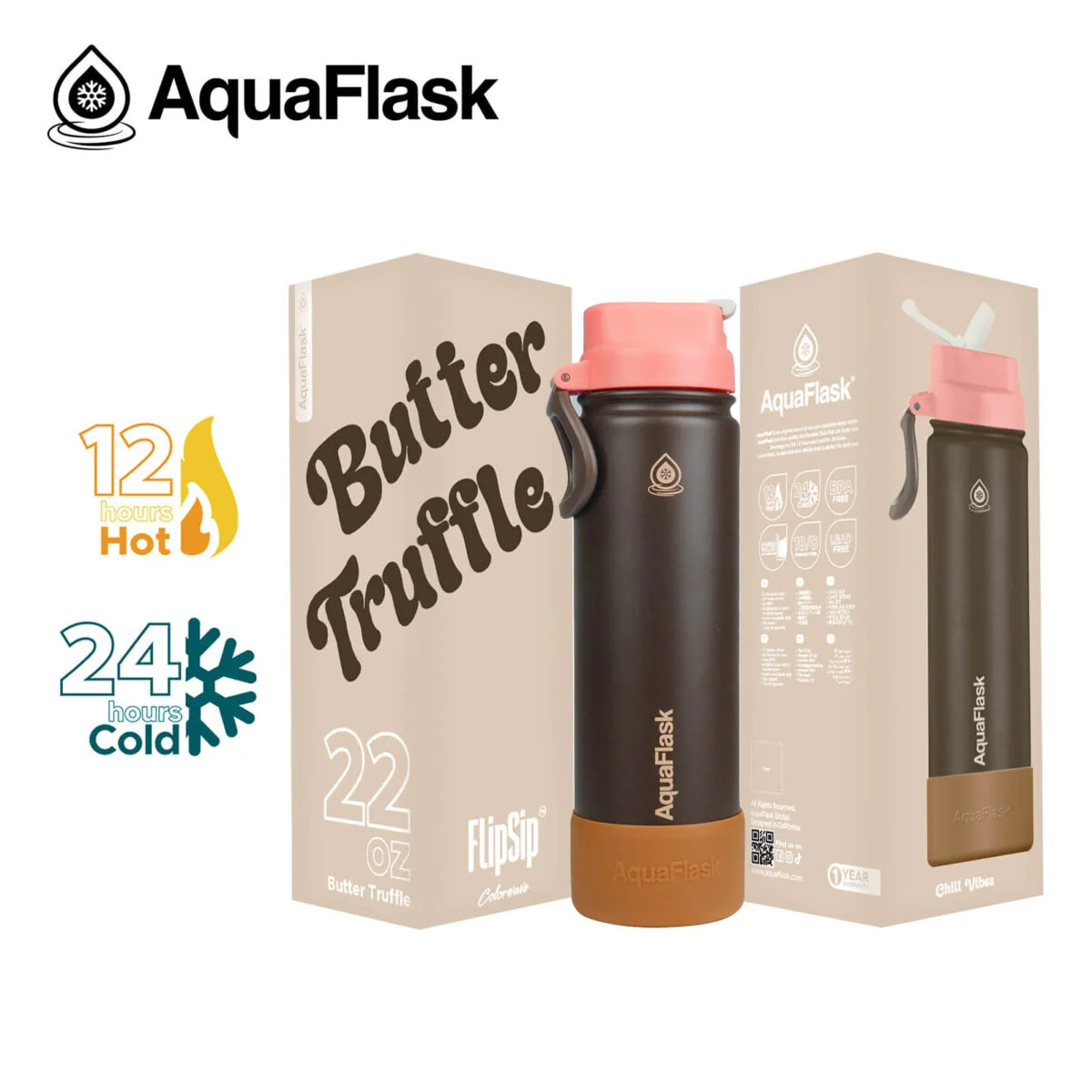 AquaFlask (22oz) Colorwave Flip Sip Insulated Water Bottle Double Wall Stainless Steel Hot & Cold - Image 13