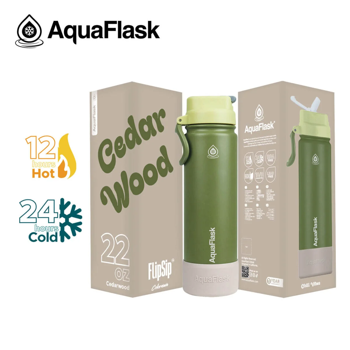 AquaFlask (22oz) Colorwave Flip Sip Insulated Water Bottle Double Wall Stainless Steel Hot & Cold - Image 14