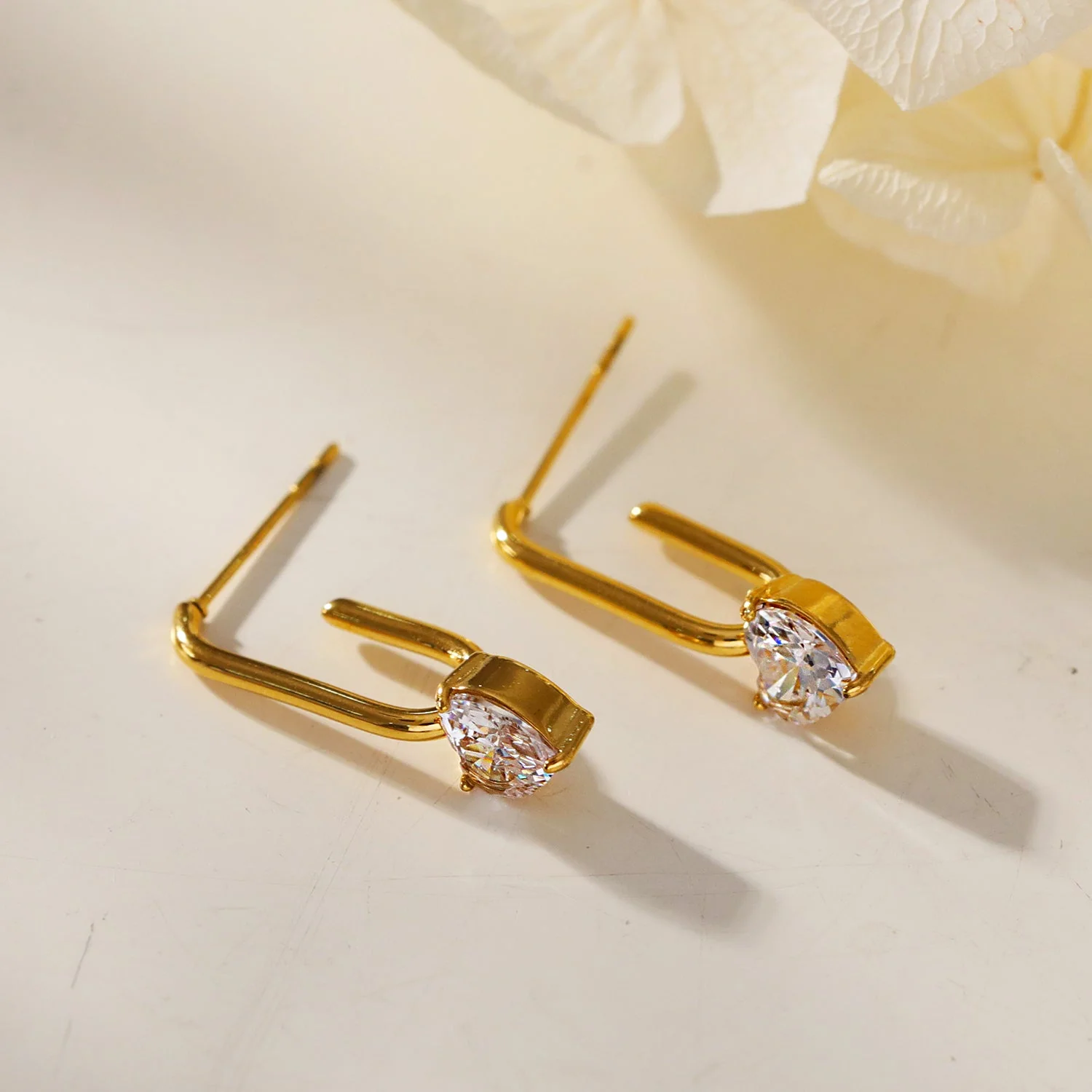 ARETE: Timeless Romance - Heart Gemstone Paper-Clip Earrings - Image 3