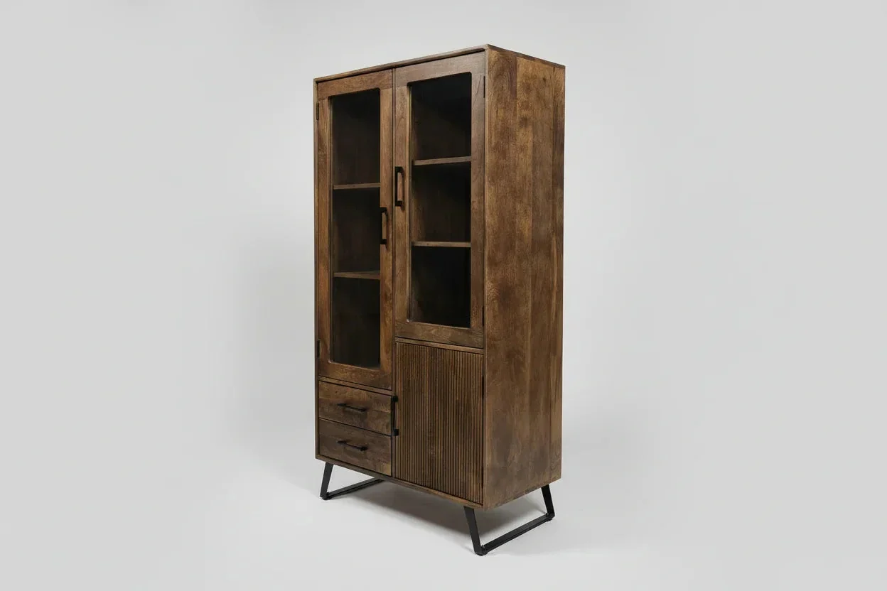 Armoire Arezzo en bois de manguier portes vitrées - Image 2